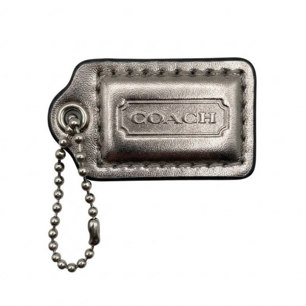 Coach Metallic Pewter Mini Leather Hangtag Replacement Purse Charm Silver Chain